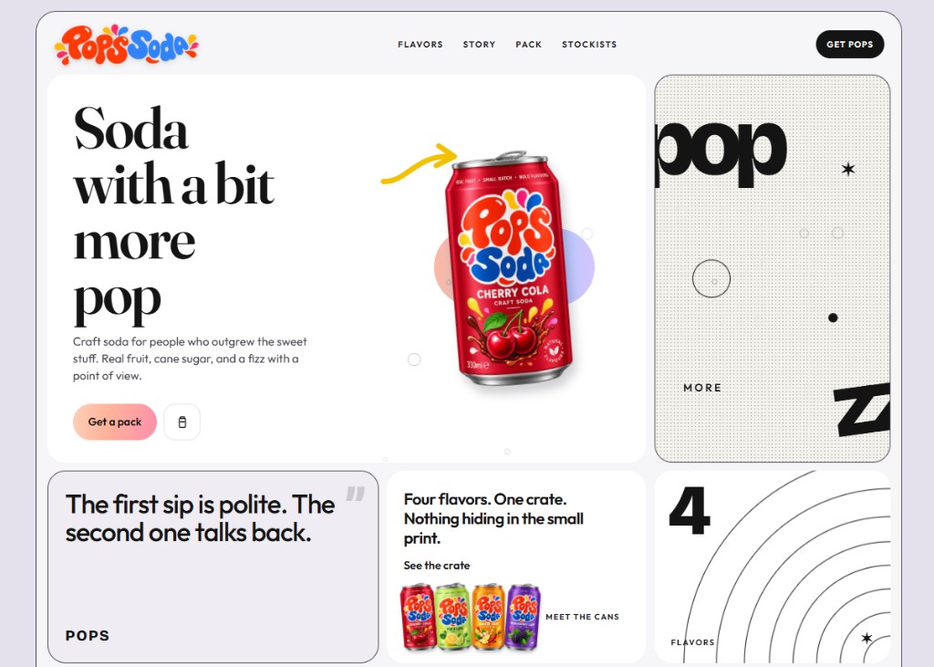 Preview of the Pops Soda landing page
